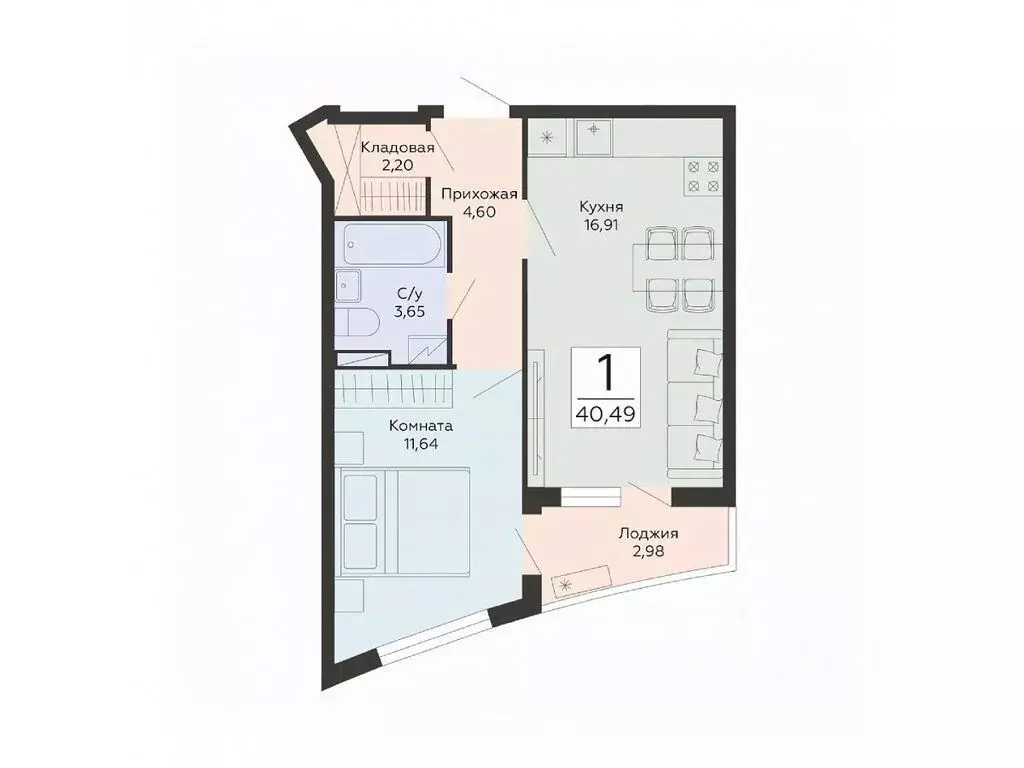 1-к кв. Воронежская область, Воронеж ул. Туполева, 5Н (40.49 м) - Фото 1