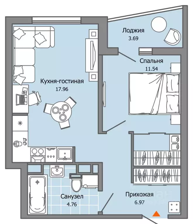 2-к кв. ульяновская область, ульяновск ул. юго-западная, 18 (43.0 м) - Фото 0