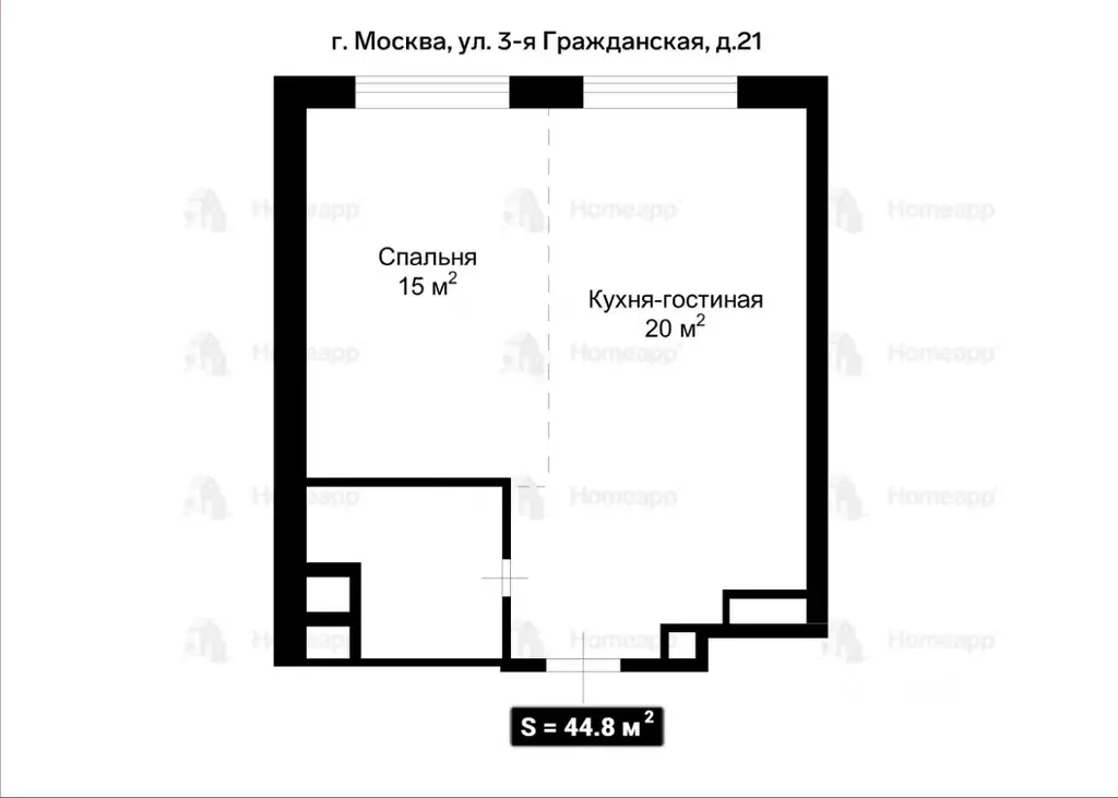 1-к кв. Москва 3-я Гражданская ул., 21 (44.8 м) - Фото 1