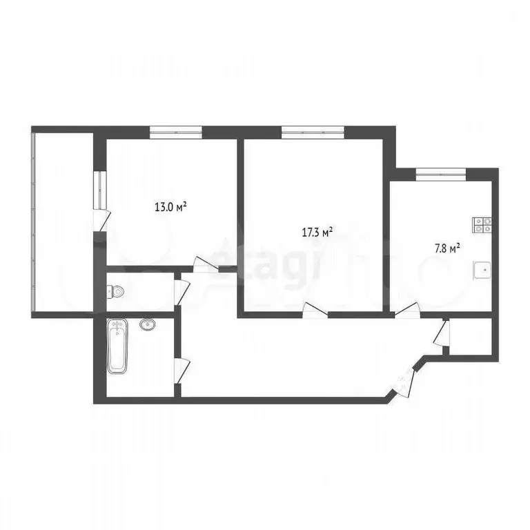 2-к. квартира, 53,6 м, 9/9 эт. - Фото 0
