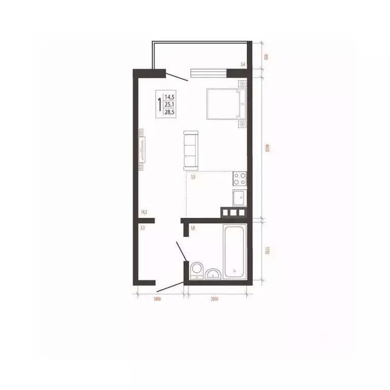 1-к кв. Иркутская область, Иркутск Сарафановская ул. (28.5 м) - Фото 1