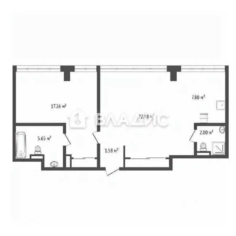 Квартира, 2 комнаты, 64 м - Фото 1