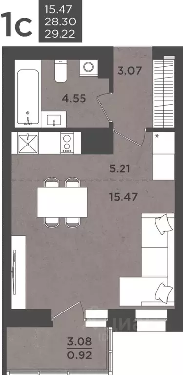 Студия Пермский край, Пермь ул. Космонавта Леонова, 41 (29.22 м) - Фото 0