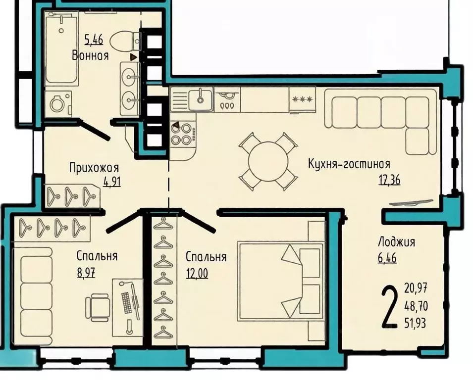 2-к кв. Брянская область, Брянск Бежицкая ул., 21Б (52.0 м) - Фото 2