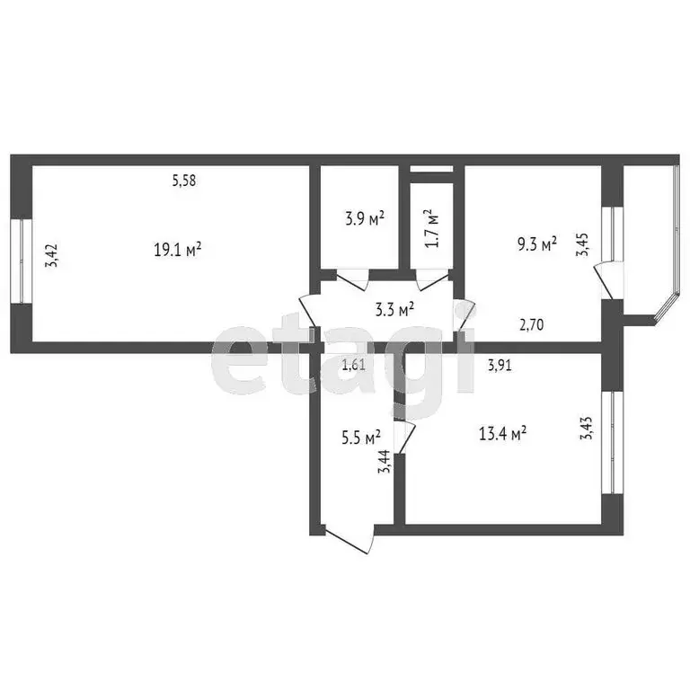 2-комнатная квартира: Тюмень, улица Пермякова, 70к1 (56.7 м) - Фото 1