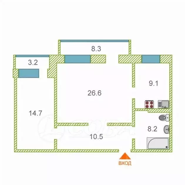 2-к кв. Тюменская область, Тюмень ул. Салтыкова-Щедрина, 55 (69.1 м) - Фото 1
