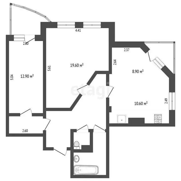 2-комнатная квартира: Тюмень, улица Василия Гольцова, 3 (75 м) - Фото 1