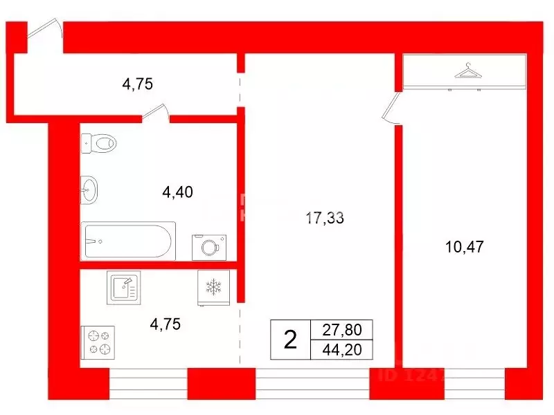 2-к кв. Карелия, Петрозаводск Железнодорожная ул., 8А (44.2 м) - Фото 2
