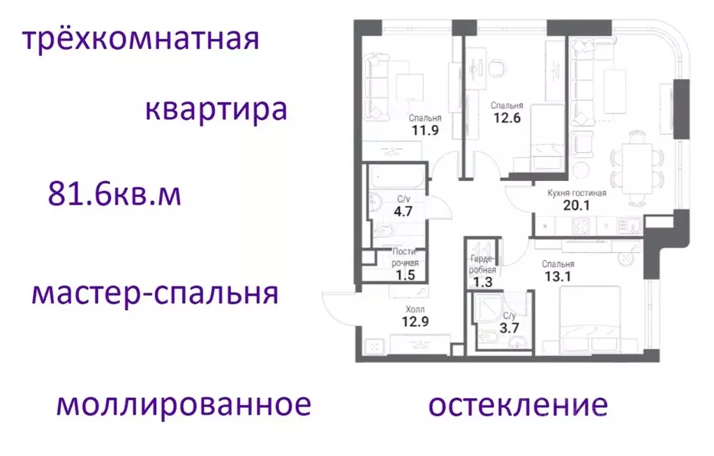 3-к кв. Москва Нагатино Ай-Ленд жилой комплекс, к1 (81.6 м) - Фото 0