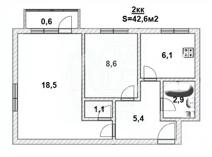 2-к кв. Калининградская область, Калининград Линейная ул., 3 (42.6 м) - Фото 1