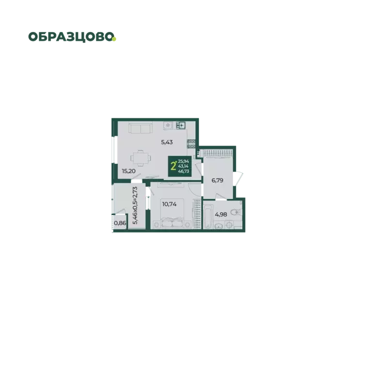 2-к квартира, 49.15 м - Фото 0