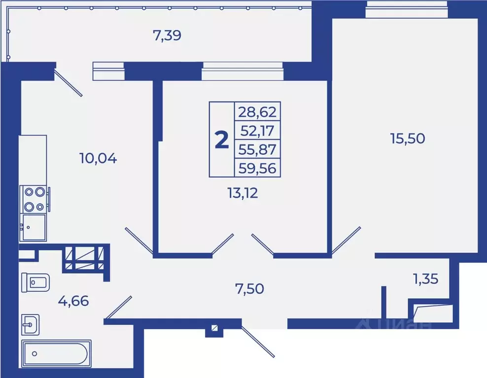 2-к кв. Ростовская область, Новочеркасск  (59.56 м) - Фото 1