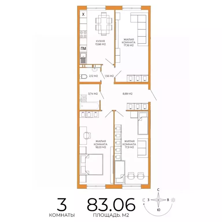 2-к кв. Пензенская область, Пенза Побочинская ул., с10 (83.06 м) - Фото 0