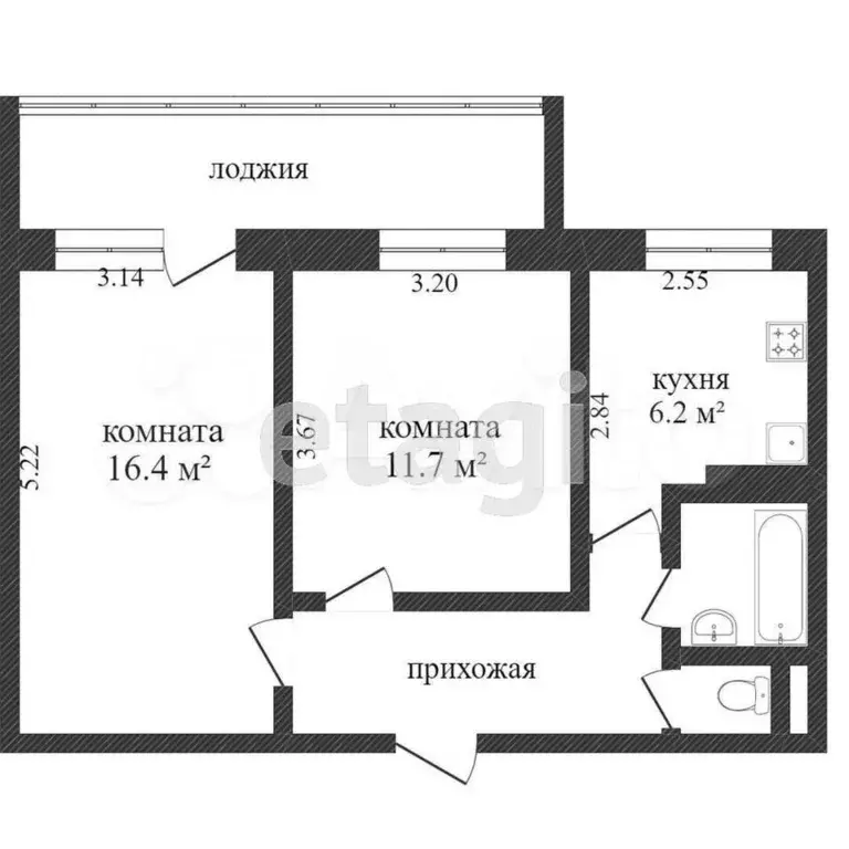 2-к. квартира, 43 м, 3/9 эт. - Фото 0