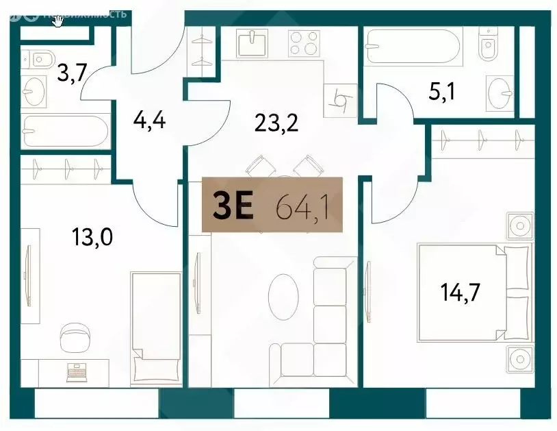 2-комнатная квартира: Москва, Винницкая улица, 8к4 (66.5 м) - Фото 0