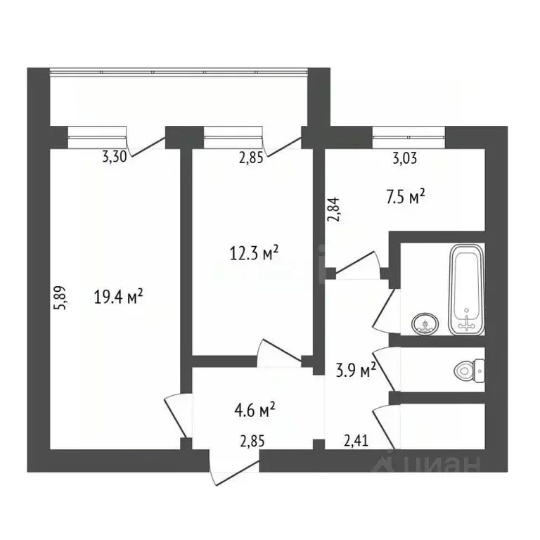 2-к кв. Амурская область, Благовещенск Студенческая ул., 41/1 (53.0 м) - Фото 2