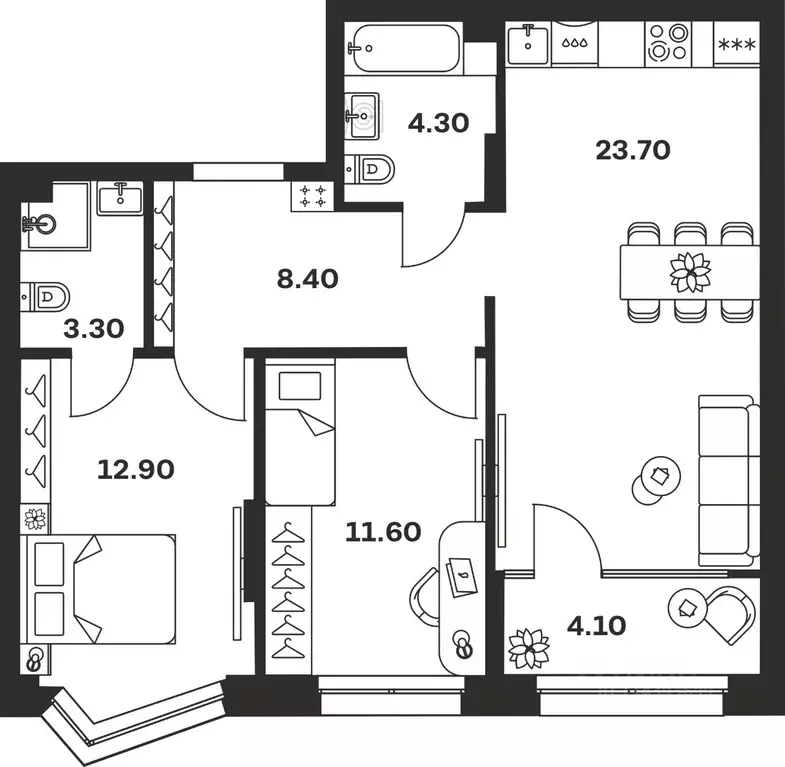 3-к кв. Тульская область, Тула ул. Михеева, 9А (68.3 м) - Фото 1