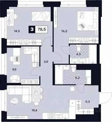 3-к кв. Москва Лодочная ул., 27К2 (78.5 м) - Фото 0