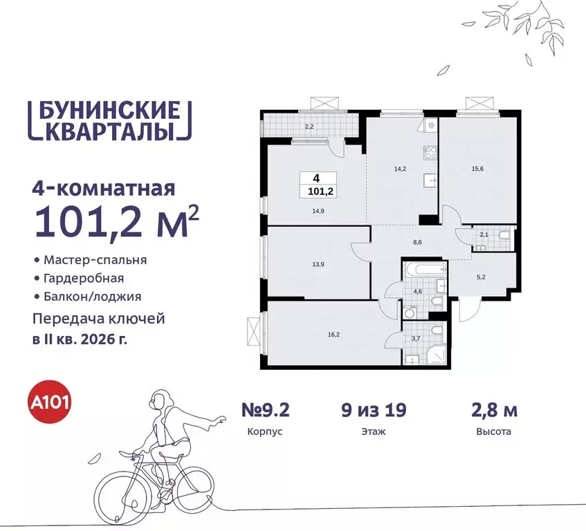4-комнатная квартира: поселение Сосенское, жилой комплекс Бунинские ... - Фото 1