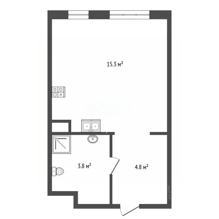 Студия Тюменская область, Тюмень ул. Юрия Рогачева, 9к2 (23.8 м) - Фото 2