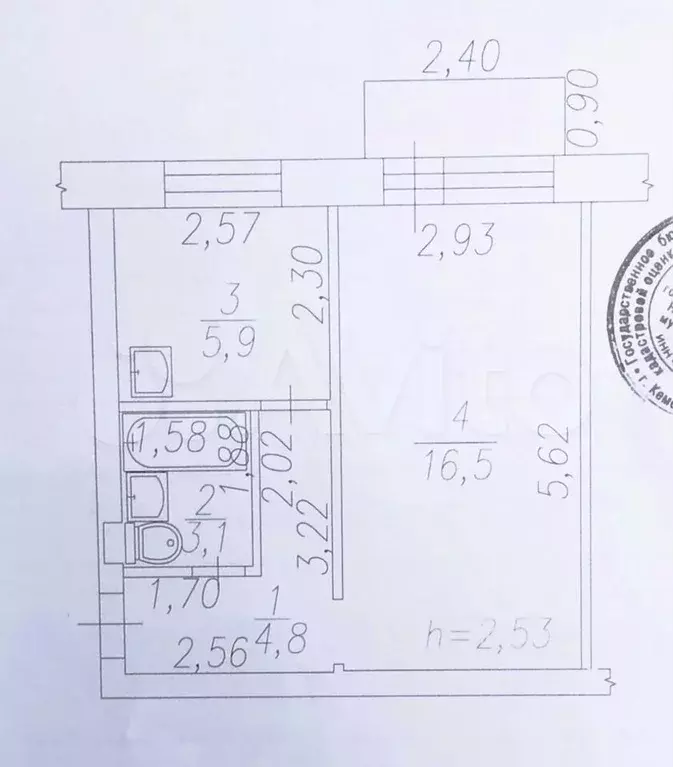 1-к. квартира, 30,3 м, 5/5 эт. - Фото 0