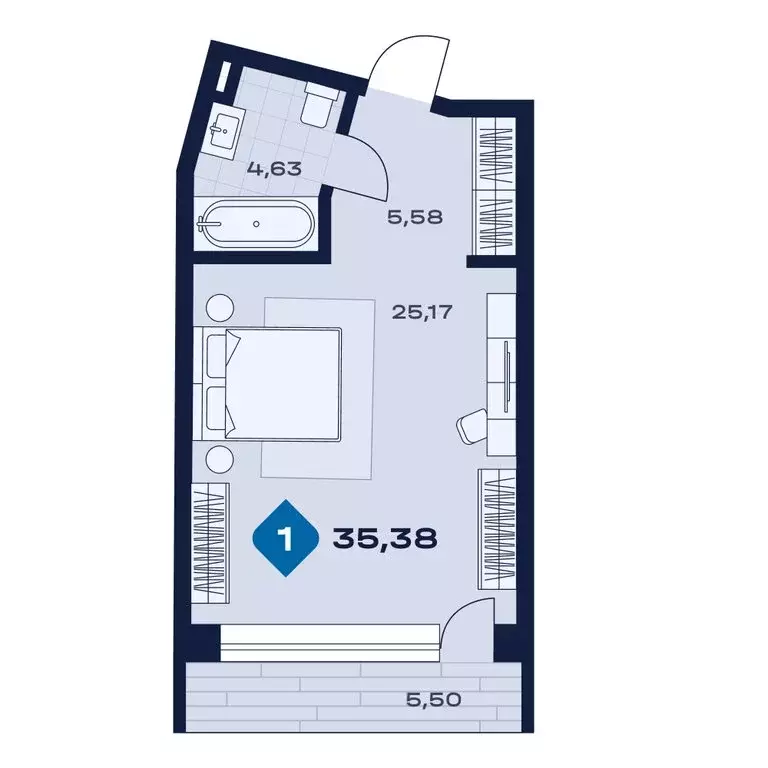 1-комнатная квартира: Сысерть, апарт-отель Панорама (35.38 м) - Фото 1