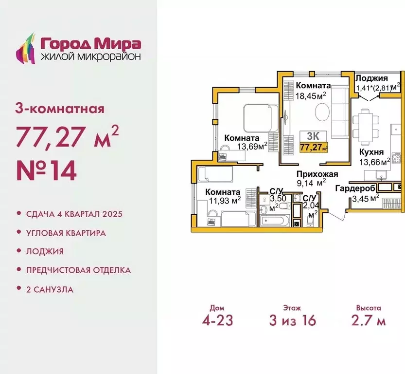 3-к кв. Крым, Симферополь Город Мира жилой комплекс (77.37 м) - Фото 0