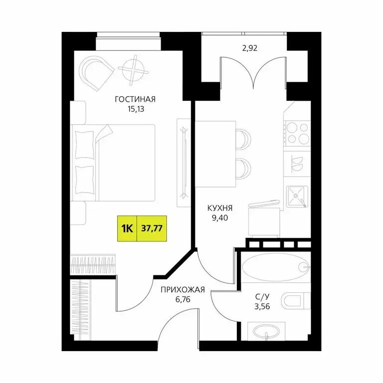 1-комнатная квартира: Республика Дагестан, Дербент (37.77 м) - Фото 1