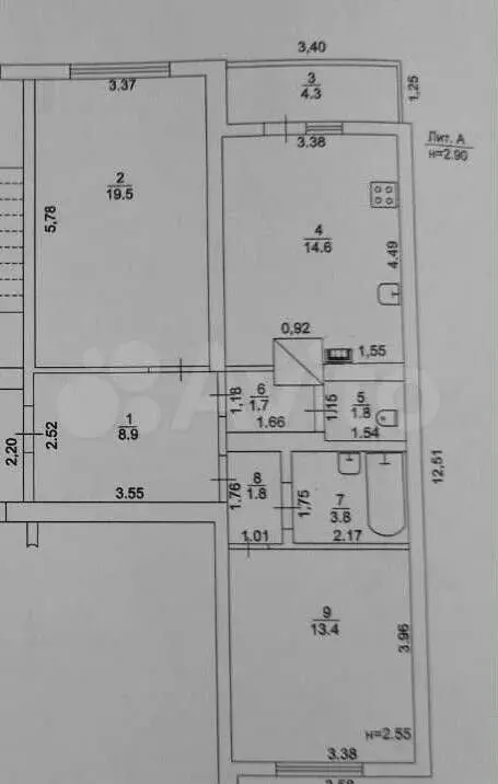 2-к. квартира, 65,9 м, 3/3 эт. - Фото 0
