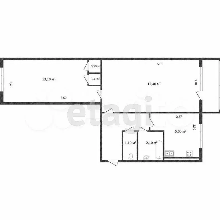 2-к. квартира, 44 м, 1/5 эт. - Фото 0