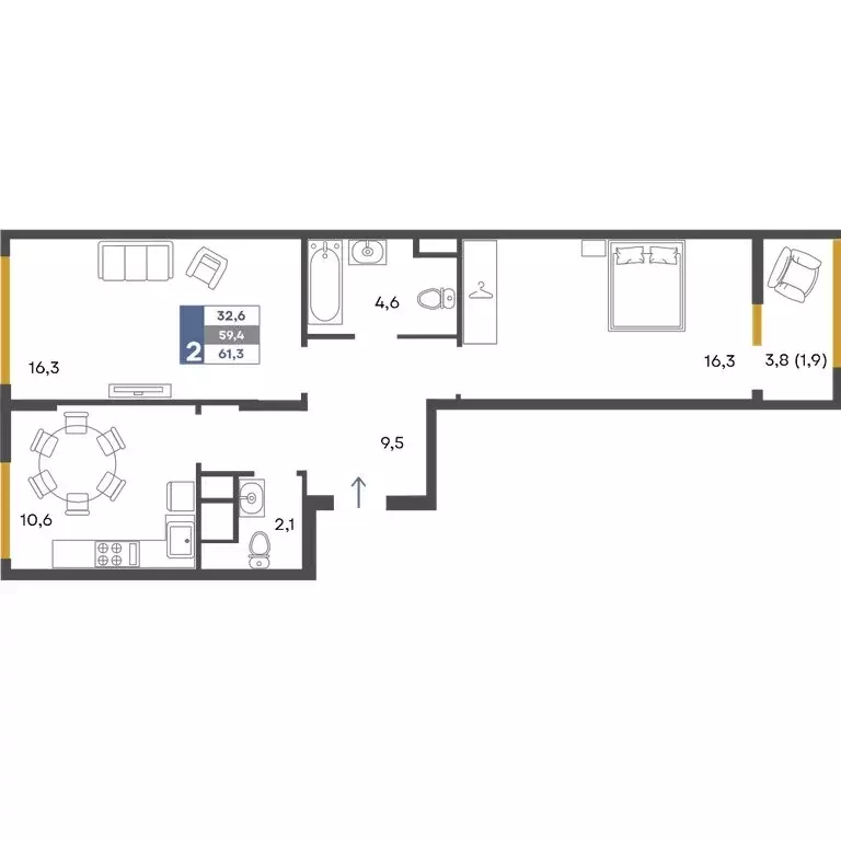 2-комнатная квартира: Перевальное, ЖК Предгорье (61.3 м) - Фото 1