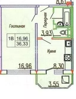 1-к кв. Чувашия, Чебоксары ул. П.В. Дементьева, 18к2 (36.33 м) - Фото 1