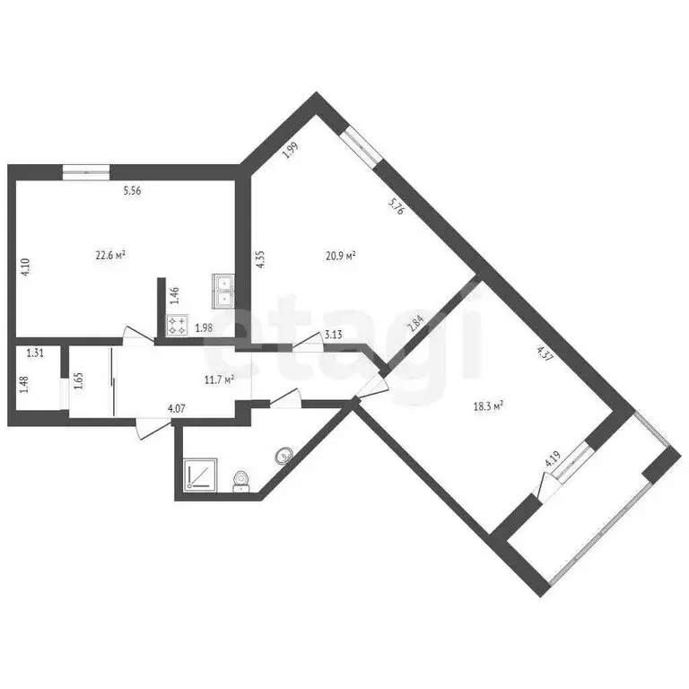 2-комнатная квартира: Тюмень, Солнечный проезд, 3 (78 м) - Фото 1