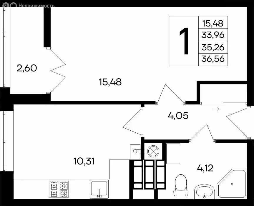 1-комнатная квартира: Республика Крым, Евпатория (36.56 м) - Фото 1