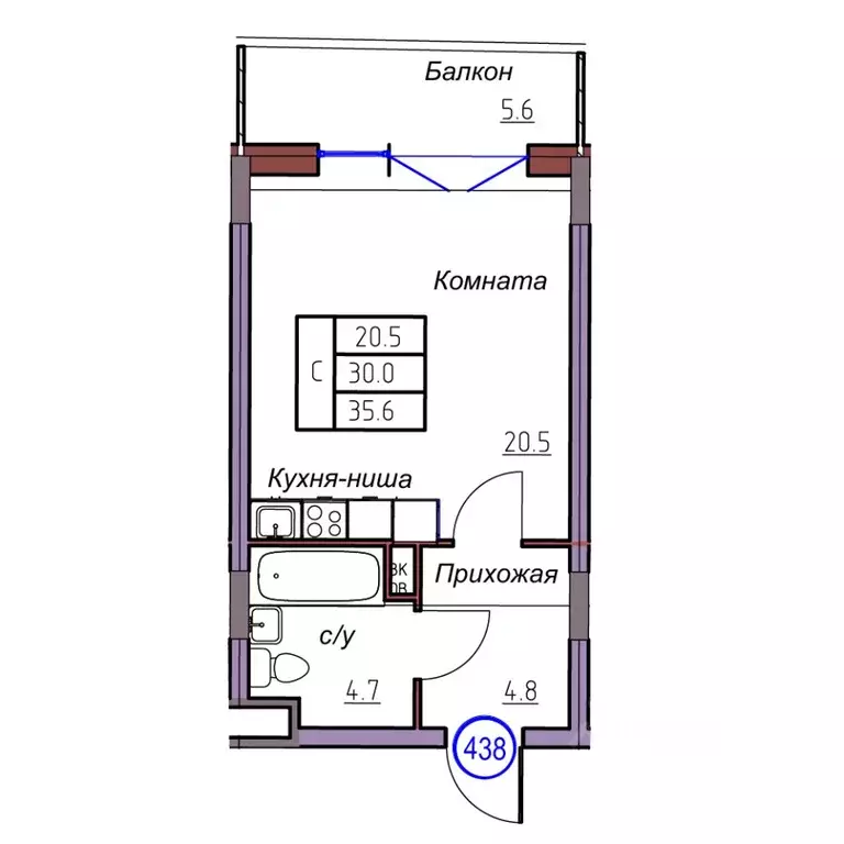 Студия Калининградская область, Светлогорск  (35.6 м) - Фото 1