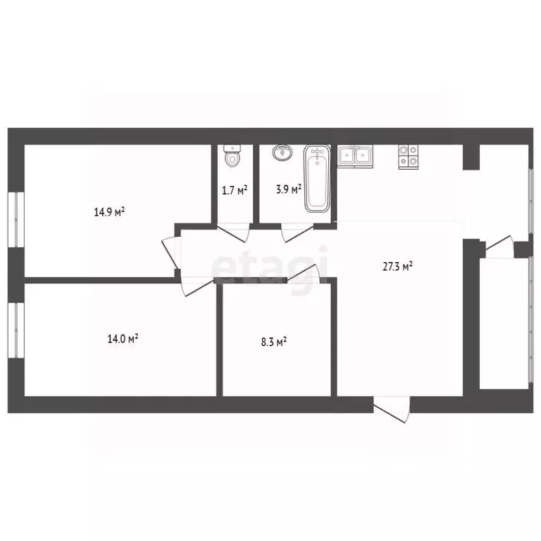 3-к кв. Чувашия, Чебоксары ул. Федора Гладкова, 28 (70.8 м) - Фото 2