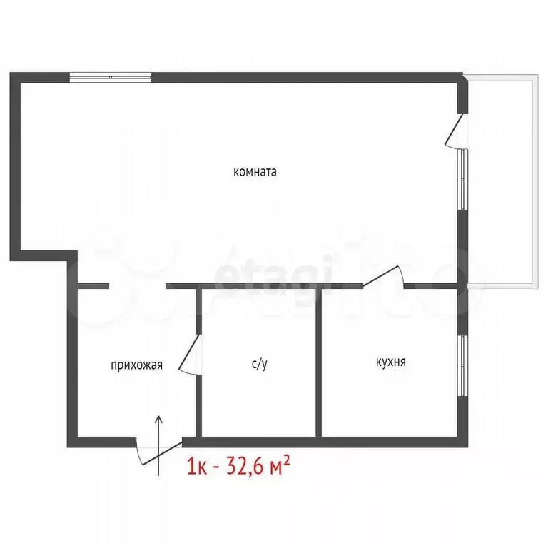 1-к. квартира, 32,6 м, 4/5 эт. - Фото 0