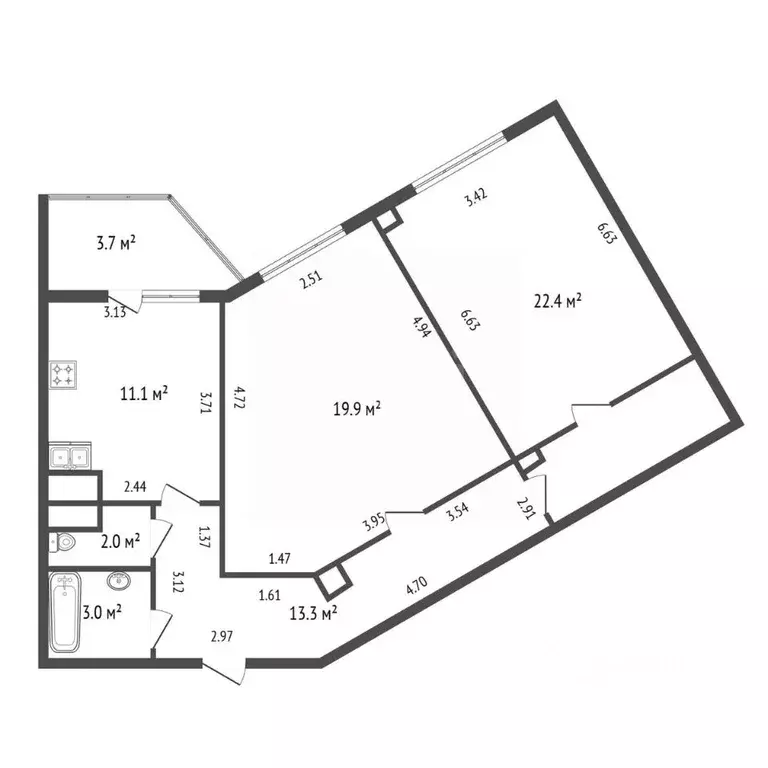 2-к кв. Санкт-Петербург просп. Королева, 63к1 (71.1 м) - Фото 2