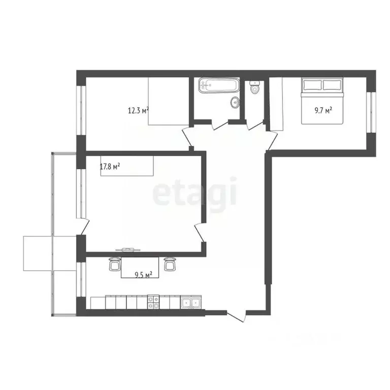 3-к кв. Томская область, Томск ул. Клюева, 26 (64.7 м) - Фото 1