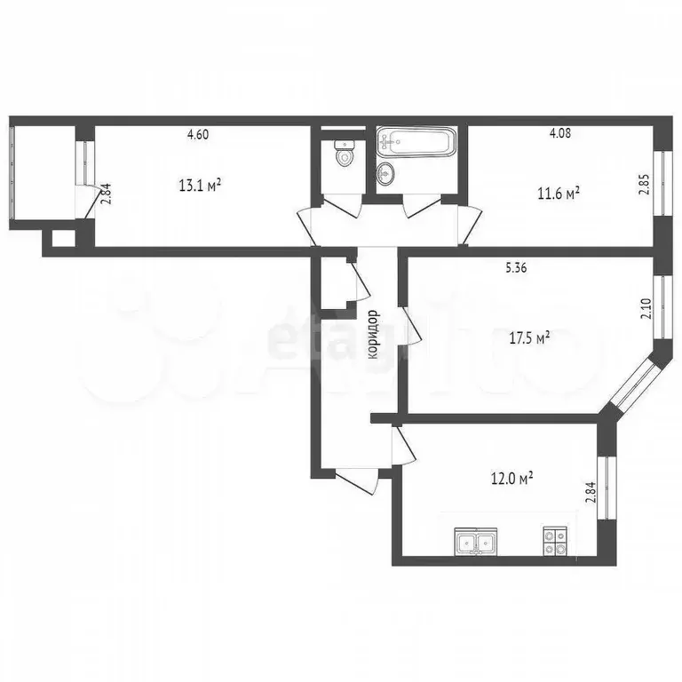 3-к. квартира, 69 м, 5/9 эт. - Фото 0