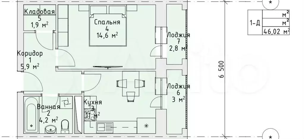 1-к. квартира, 46 м, 1/16 эт. - Фото 0
