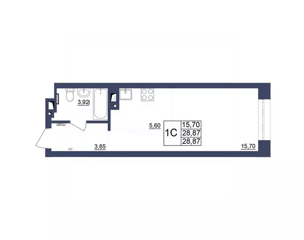 Студия Башкортостан, Уфа Космос жилой комплекс, лит1 (28.69 м) - Фото 1