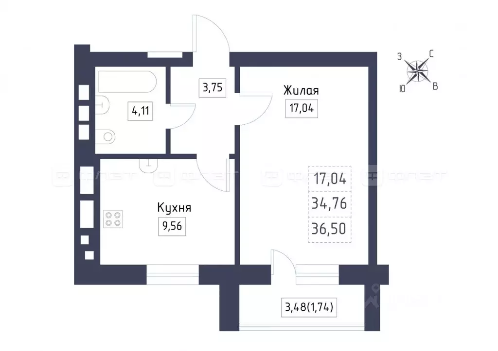 1-к кв. Татарстан, Лаишевский район, с. Сокуры ул. Березовая, 3 (36.5 ... - Фото 1