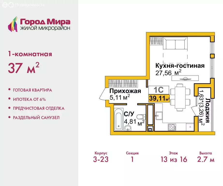 1-комнатная квартира: Симферополь, улица Батурина, 177к1 (37 м) - Фото 1