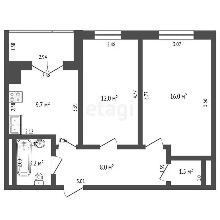 2-комнатная квартира: Орехово, Центральная улица, 9 (50.4 м) - Фото 1