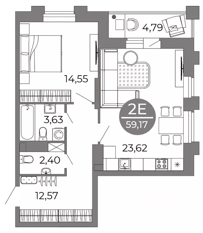 2-к кв. Воронежская область, Воронеж Галилей жилой комплекс (59.17 м) - Фото 1