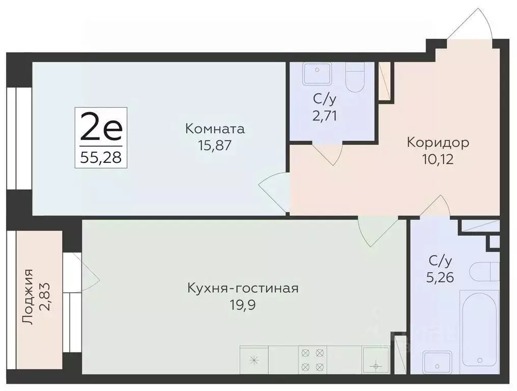 2-к кв. Воронежская область, Воронеж ул. Матросова (55.28 м) - Фото 0