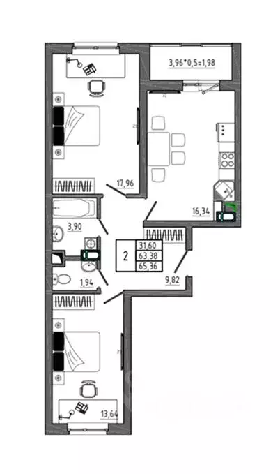 2-к кв. Воронежская область, Воронеж Нижняя ул., 32 (65.36 м) - Фото 1