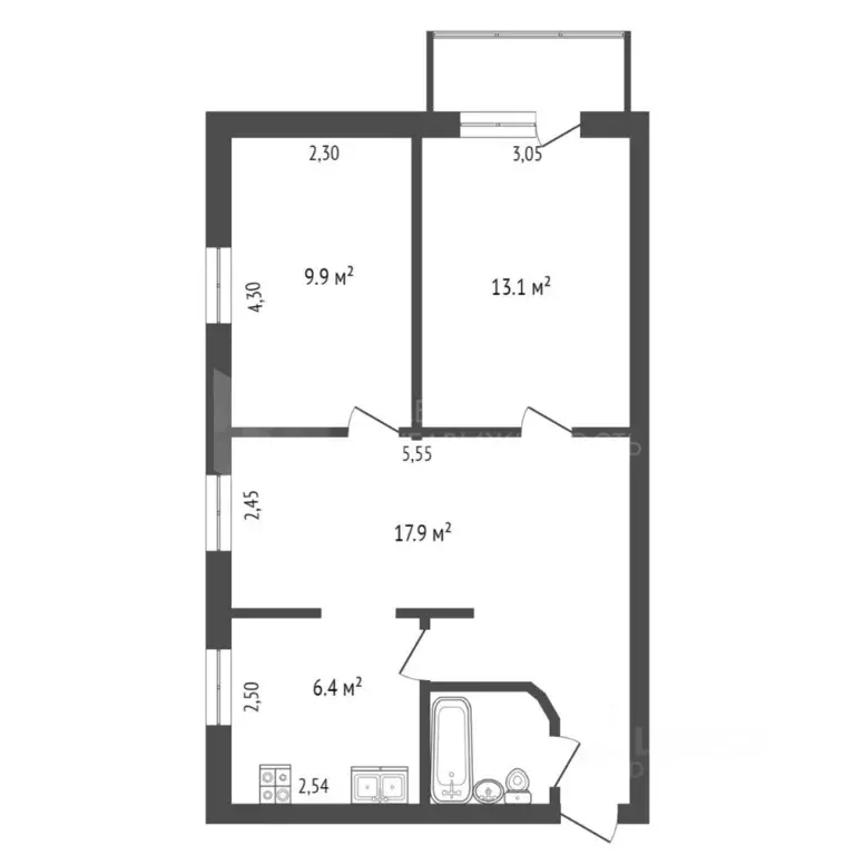 3-к кв. Тюменская область, Тюмень ул. Грибоедова, 8 (49.6 м) - Фото 1