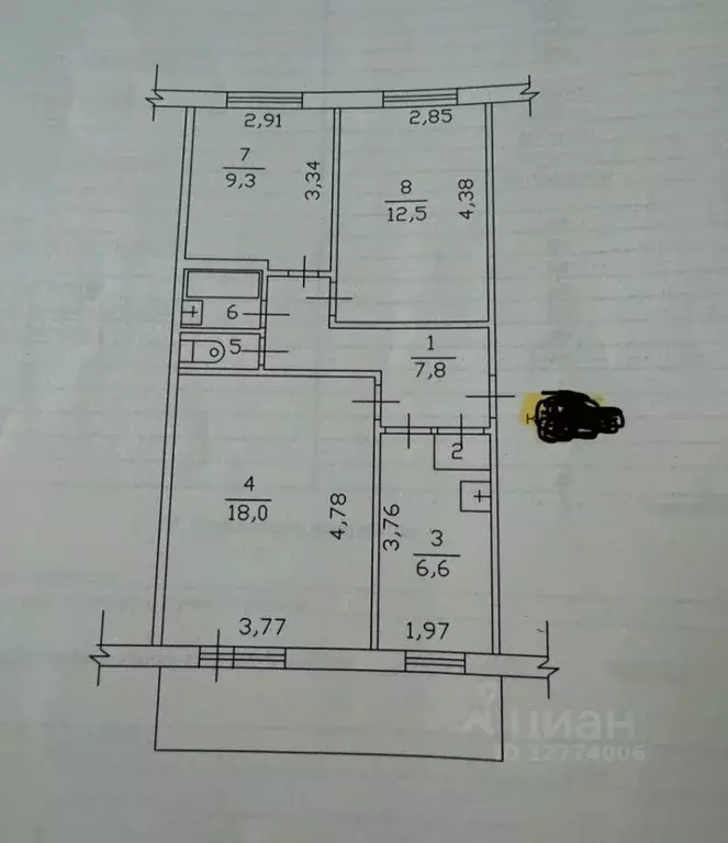 3-к кв. Татарстан, Набережные Челны просп. Сююмбике, 72 (57.8 м) - Фото 2